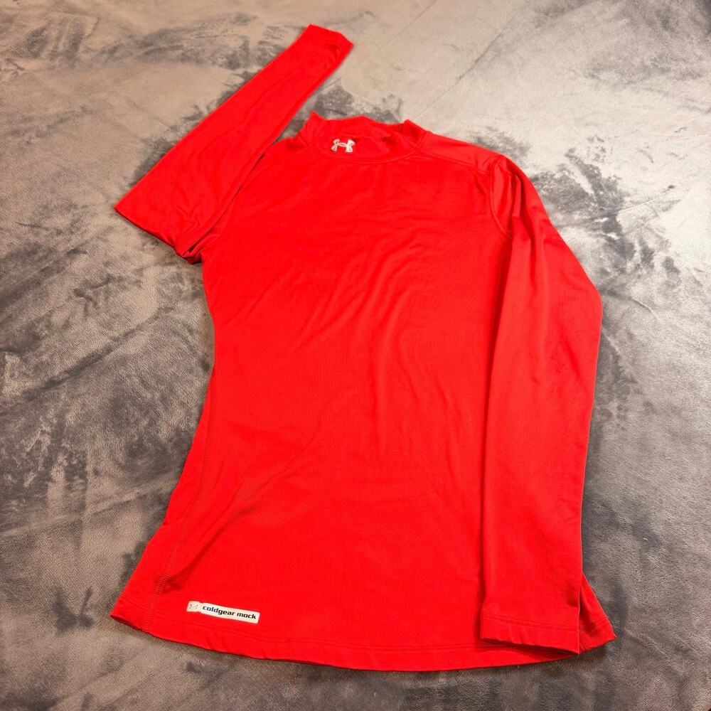 Under Armour ColdGear Mock Neck Fitted Shirt Red Womens Sz S Compression Active